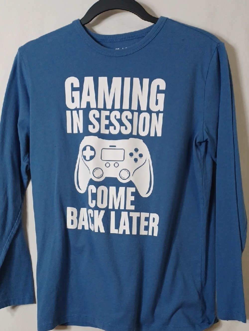 Place Blue Long Sleeve Tee with White Gaming Graphic